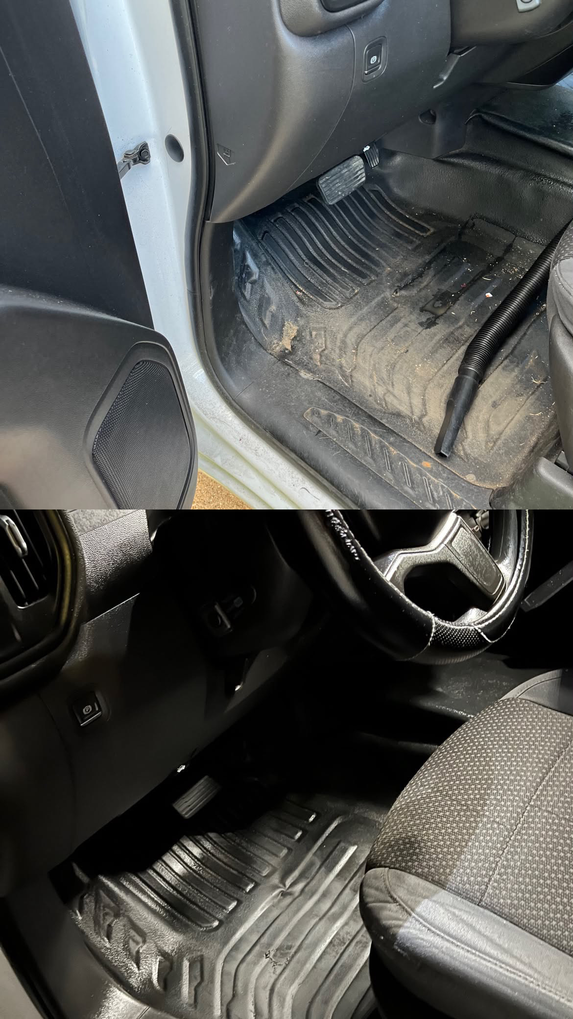 Before and after truck floor cleaning