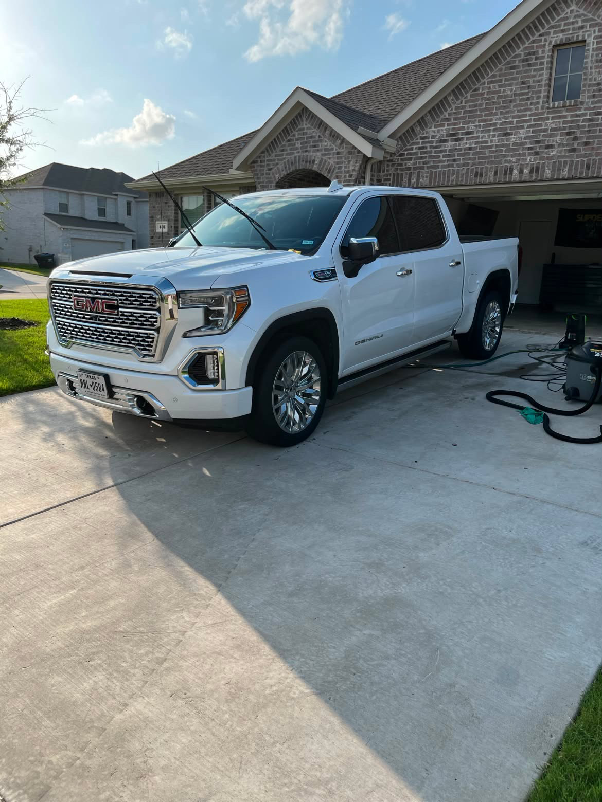 White GMC truck exterior detail